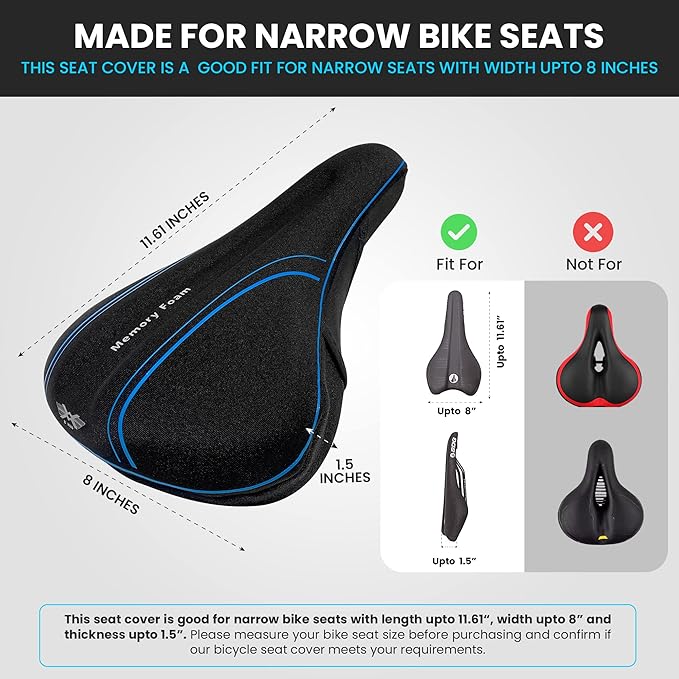 X WING Bike Seat Cover Padded with Memory Foam, Bicycle Saddle Soft for Men Women, Comfort Exercise Cycle Seats Cushion Padded Fits Stationary Bikes, Spin, for Indoor and Outdoor Cycling
