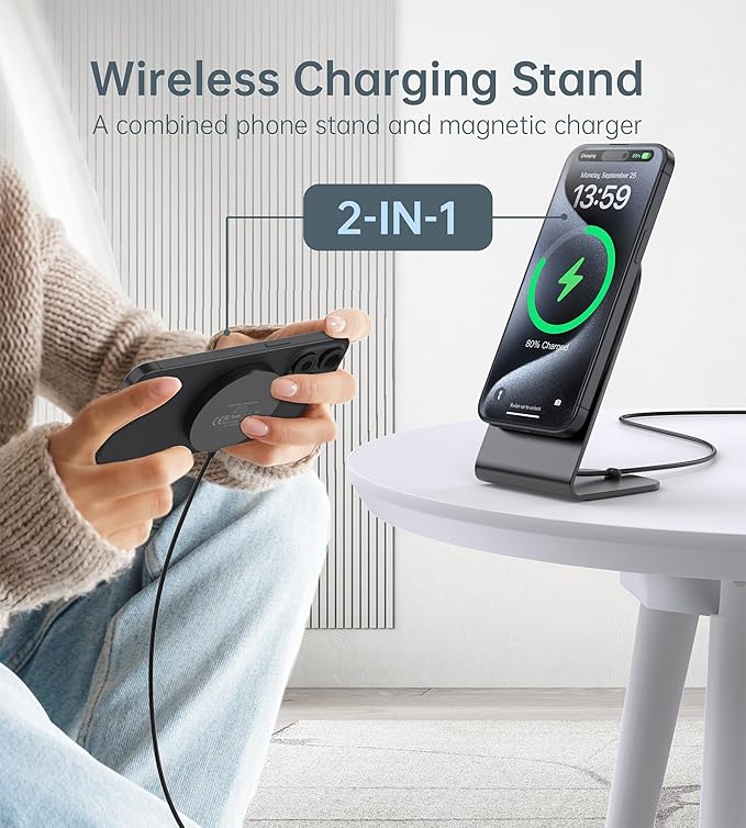 Magnetic Wireless Charger for iPhone 17/16/15/14/13/12 - Mag Charger+20W USB C Adapter, Fast Wireless Charging Stand/Pad with 5ft Cable for iPhone Pro Max Plus Mini 17e Air, Black