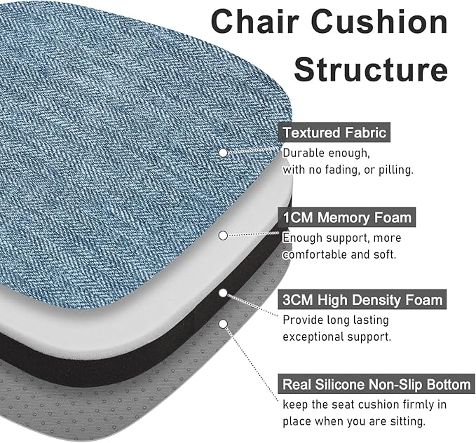 baibu 14x14 Memory Foam Metal Chair Cushions Set of 4, Dual-Layer Design Non-Slip Metal Dining Chair Pads Kitchen Seat Cushion with Machine Washable Cover, 4 Counts, Blue