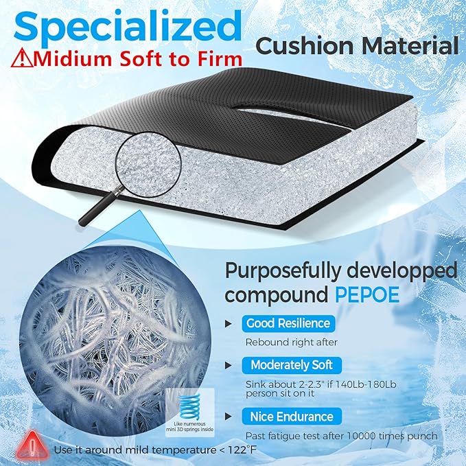 Breathable Chair Cushion,18x16 Office Chair Pad Wheelchair Wheel Chair Seat Cushion for Sciatica, Tailbone, Coccyx, Pressure Sore Relief. Ergonomic Thick, Medium Firm Anti-Slip