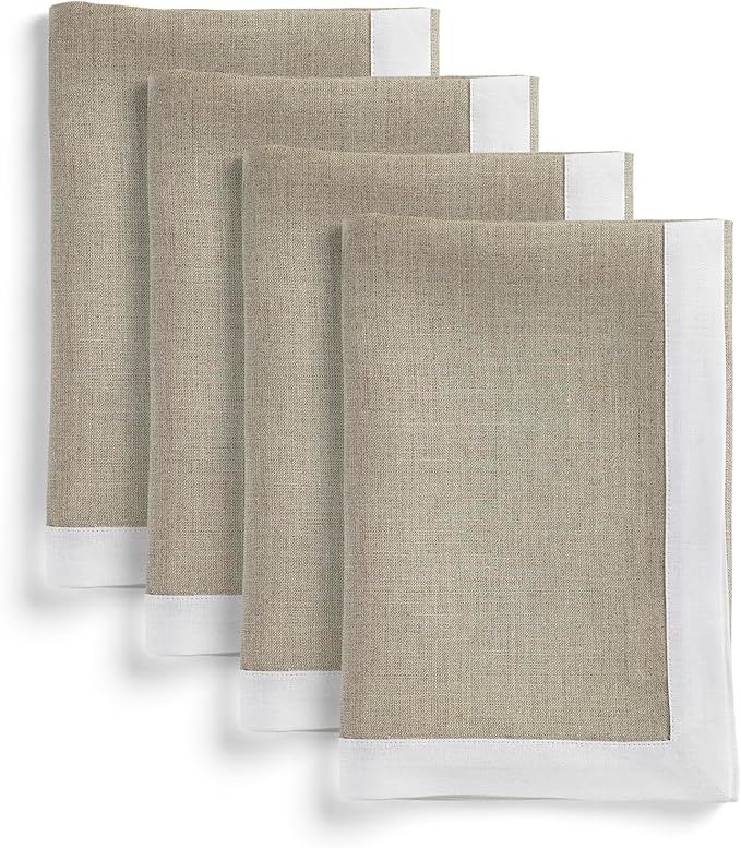 Solino Home Linen Napkins Set of 4-100% Pure Linen White and Natural Dinner Napkins Cloth 20 x 20 Inch for Spring, Summer - Classic, Handcrafted and Machine Washable