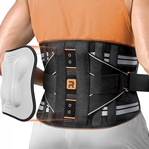 Rakiie Lower Back Brace for Women, Back Belt Support for Men with 8 Stays, Soft Lumbar Support with Full Protection, Orange Size XL