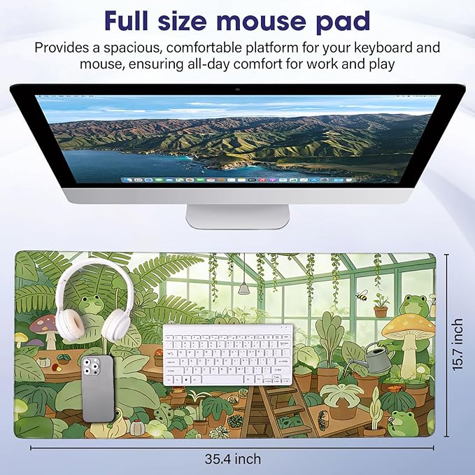 Large Extended Mouse Pad with Stitched Edges (35.4”x15.6”) - Waterproof Desk Mat, Non-Slip Rubber Base for All-Desk Coverage, Perfect for Gaming, Office, and Home