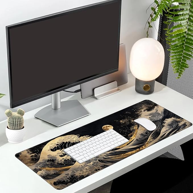 Long Gaming Mouse Pad Extended Anime Large Desk Pad with Non-Slip Base Full Keyboard Mat with Stitched Edges for Gaming and Office 31.5 x 11.8 inches (Sea Full Moon)