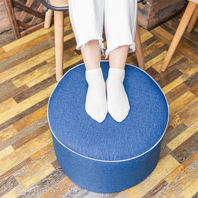 Outdoor Ottoman Outdoor Ottomans for Patio 20x12 Inches Modern Lightweight Foam Stuffed Pouf Outdoor Footstool Footrest Foot Stool Waterproof (Blue)