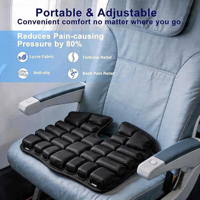 Travel seat Cushion with Built-in Pump,Airplane Seat Cushion-Inflatable Travel Cushion for Long Flights,Portable Inflatable Pad,Coccyx Tailbone Pain Relief Chair Pad (H-Shape)