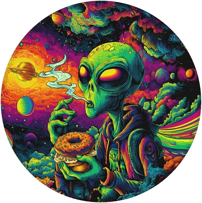 Alien Round Mouse Pad Premium Textured Mouse Mat Washable Mousepads with Extended Stitched Edges Non Slip Rubber Base Small Mousepad 7.9 X 7.9 X 0.12 Inches