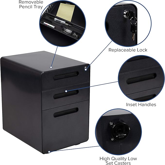 Flash Furniture Work From Home Kit - Black Computer Desk, Ergonomic Mesh Office Chair and Locking Mobile Filing Cabinet with Inset Handles