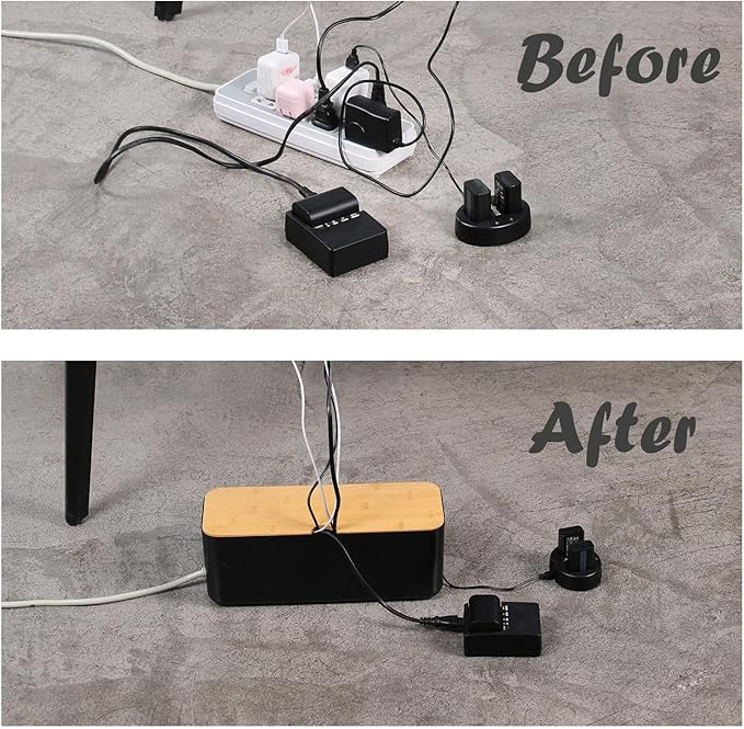 Changsuo Cable Management Box Set Cable Organizer Boxes for Extension Cord Power Stripe Surge Protector Wire Management Organizer Cover Hider for Desk Home Office Kitchen (Small & Large Black)