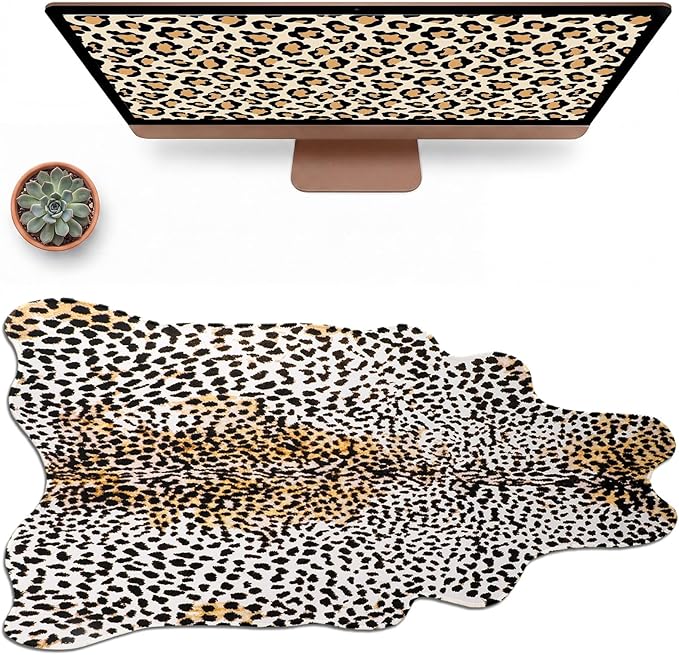Sabary Large Leopard Print Desk Mat Cheetah Gaming Mouse Pad Leopard Desk Accessories Irregular Shaped Animal Print Decor for Laptop PC Computer Office Home Desktop Decor 31.5" x 15.8"