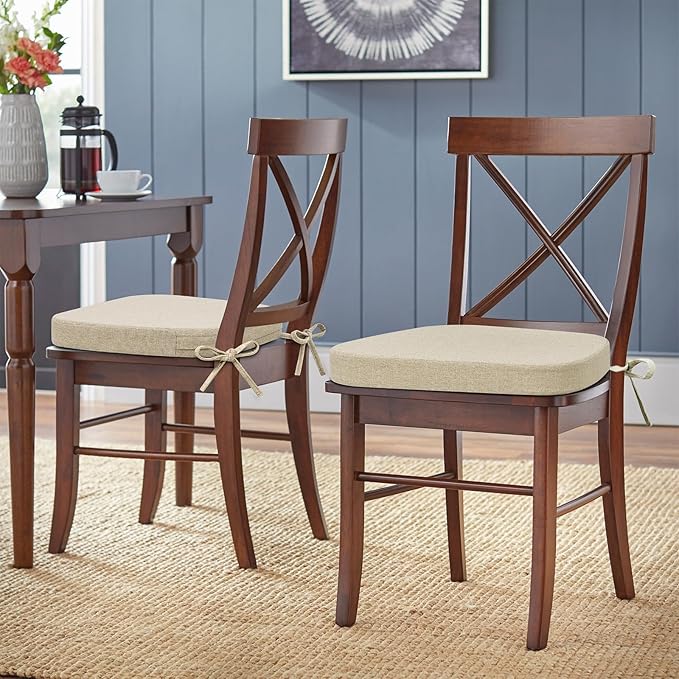 Shinnwa Kitchen Chair Cushions Set of 4, Non-Slip Dining Chair Cushions with Detachable Straps and Machine Washable Cover, 4 Pack, 17x16x2in, Beige