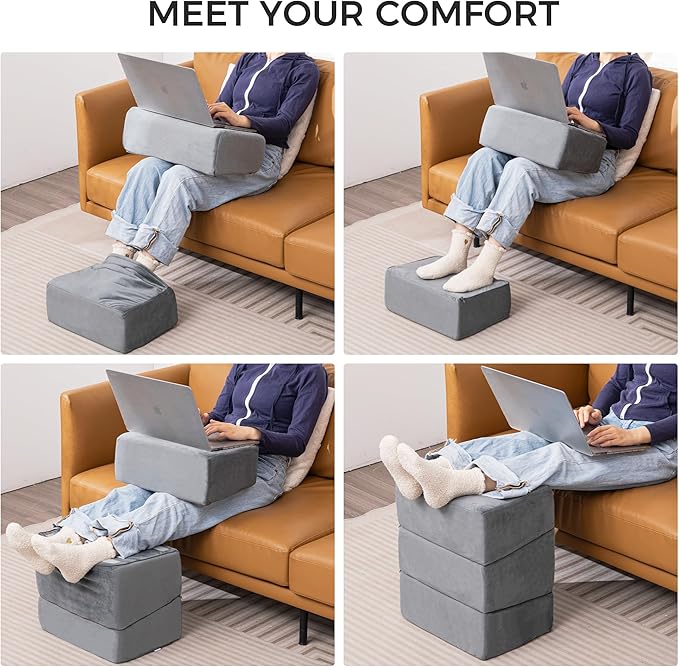 Ganondorf 3PCS Foot Rest for Under Desk at Work Adjustable Foot Rest Under Desk Ergonomic Foot Stools for Under Office Desk Extra Large Leg Pillow for Underdesk Footrest with Warm Sherpa Topper, Grey