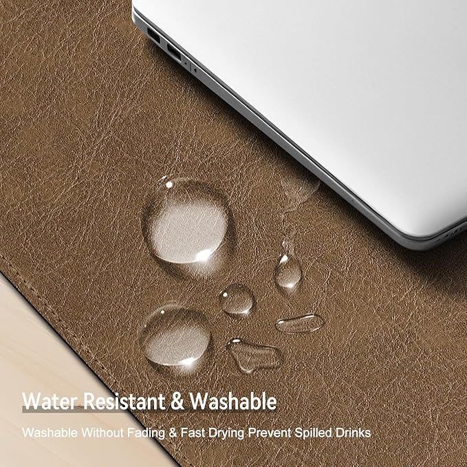 Imitation Crazy Horse Leather Desk Mat - Waterproof Desk Pad - Ideal for Large Mouse Pad and Desk Mats on Top of Desks (Camel+Camel, 25"*13")