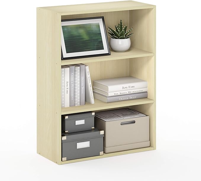 Furinno PASIR Book Shelf, 3-Tier Bookshelf, Storage Shelves Bookcase, 9.7 x 23.7 x 31.5, for Living Room, Bedroom, Home Office, Maple