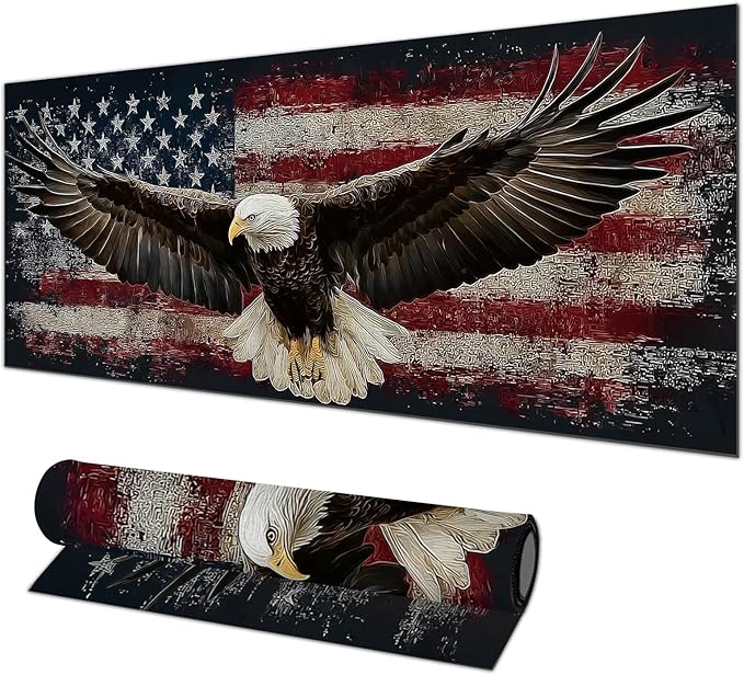 HOMETITUTE XL Mouse Pad 31.5 x 11.8 Inch Bald Eagle American Flag Desk Mat Large Extended Keyboard Mat Computer Desk Pad Non Slip Waterproof Mouse Pads Gaming Office Accessories