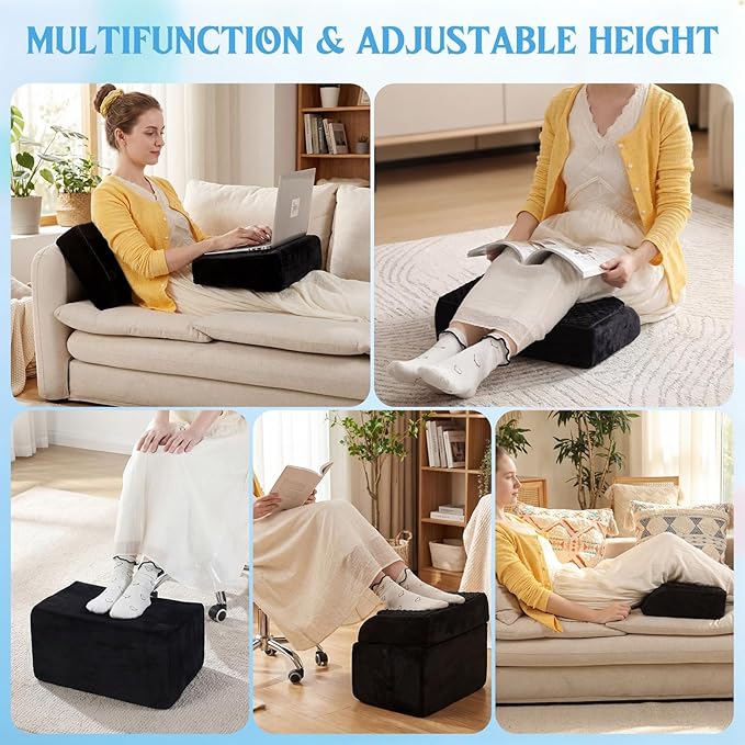 Novabright Foot Rest Under Desk, 3 Height Adjustable Ergonomic Foot Stool with Gel Textured Top and Cozy Pocket, Non-Slip Foam Footrest for Office Home Car(17" X 11" X 17",Cambered,Black)