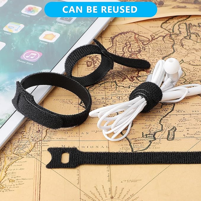 60pcs Fastening Microfiber Cloth Cable Ties Wire Management(6/7/8 Inch, Black)