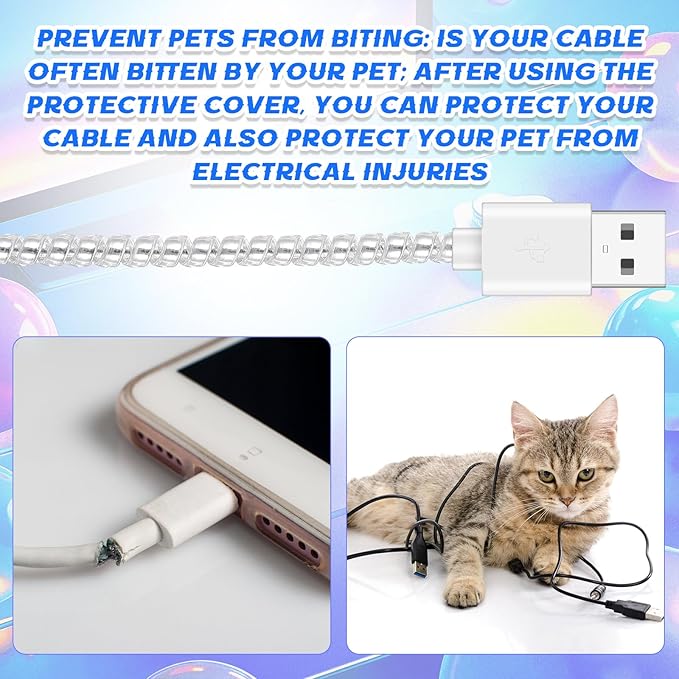 Frienda 10 Pcs Cord Protectors from Pets No Chew Spiral Cable Protector 43.3'' Phone Charger Cover Data Cable Protective Sleeve Chew Proof USB Wire Cover Stylish for Cat Dog Rabbit (Flash White)