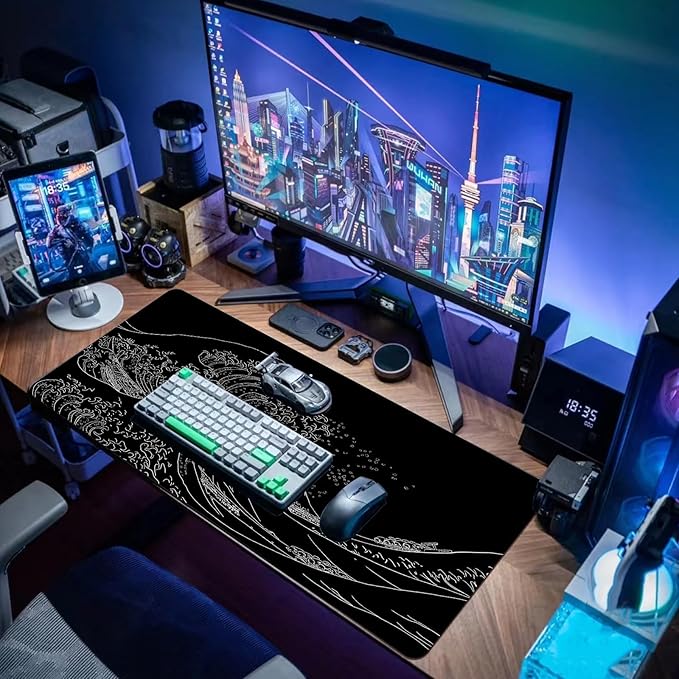 Gaming Mouse Pad Desk Pad XL Large Mouse Mat Office Decor Accessories (Black Wave)