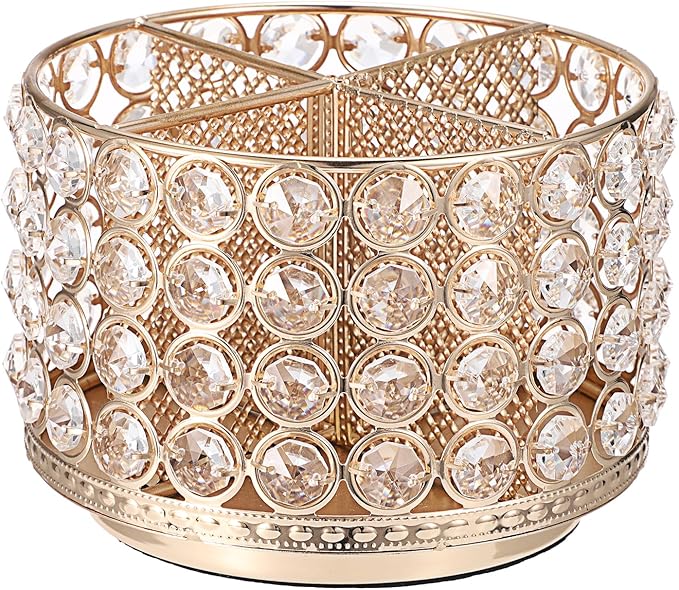 Hipiwe Crystal Vanity Organizer 360 Rotating Makeup Brush Holder Spinning Cosmetic Brushes Display Holder Gold Vanity Storage Holder Multi-Functional Desk Organizer for Eyebrow Pen Pencil, 4-Slot
