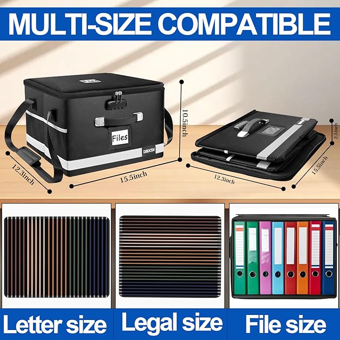 Upgraded Fireproof File Box with Stay-Open Straps, Fireproof Document Box with Lock, Portable File Organizer Filing Cabinet with Handles for Hanging Letter/Legal Folder, 15.5" x 12.3" x 10.5" | Fireproof