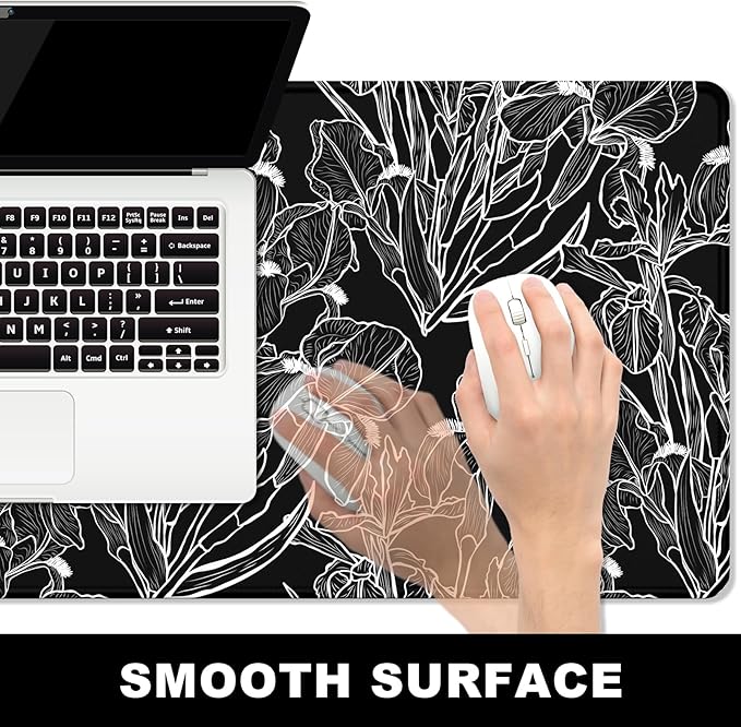 BOSOBO Large Mouse Pad, Desk Pad, XXL XL Extended Gaming Mouse Pad, Desk Mat for Office & Home, Long Keyboard Mat, Huge Mouse Pad, Desktop Full Cover 35.5 x 15.7 Inches, Art Impressionist Flower Black