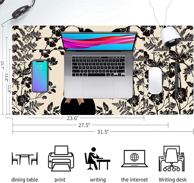 Easter Mouse Pad PU Leather Black Rabbit Desk Mat Large Waterproof Gaming Pad Non-Slip Keyboard Mouse Pad Writing Pad for Gamer Office&Home