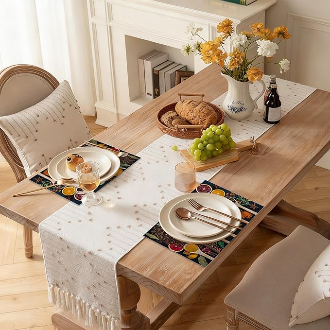 Colorful Spices Linen Placemats Set of 6, Decorative Table Mats 12x18 Inch, Washable Heat Resistant Placemats for Dining Table Kitchen Home Decor