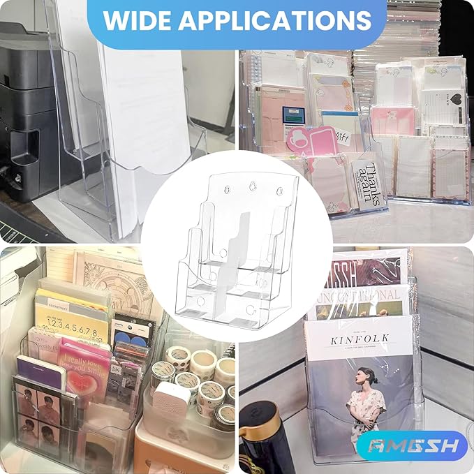 2 Pack 3 Tier Brochure Holder 8.5” x 11” - Acrylic Literature Holder with Removable Divider for 4” x 9” Brochure, Clear Flyer Holder Pamphlet Display Stand