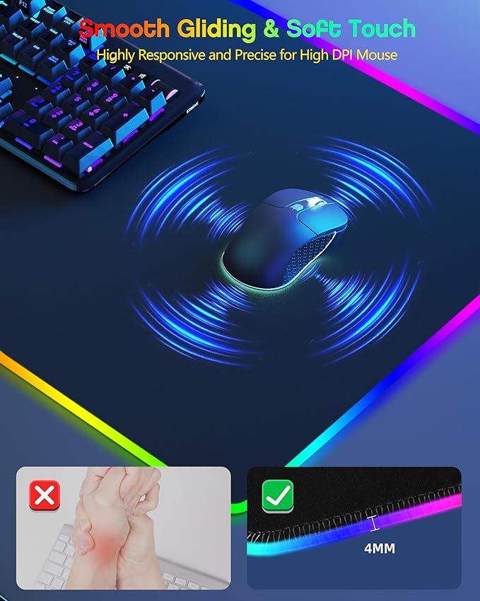 3-in-1 RGB Gaming Mouse Pad with Wireless Charging for Phone/AirPods, 31.5"x15.8" Large, 24 Light Effects, Non-Slip Base, Waterproof Ultra-Smooth Surface, with Adapter