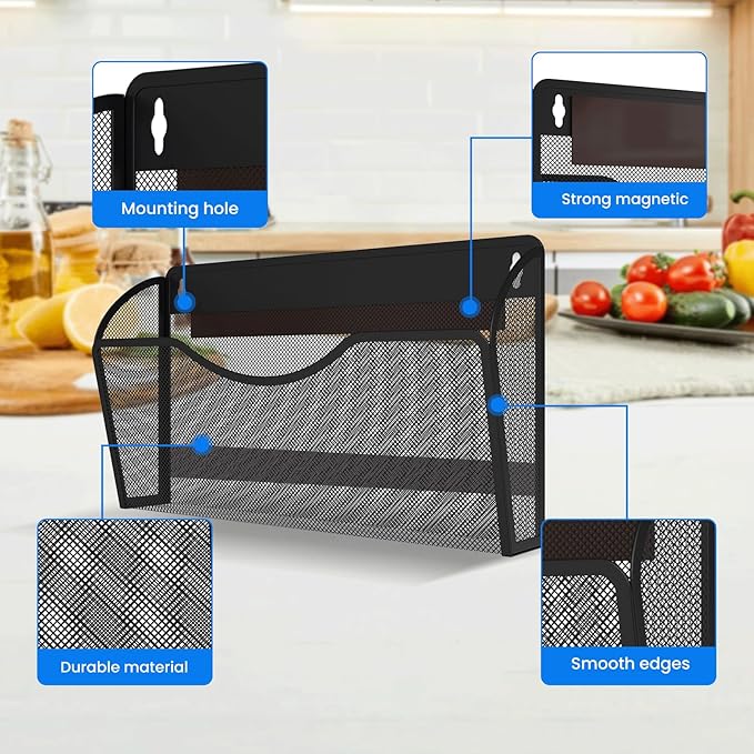6 Pack Magnetic File Holder, Magnetic Pocket Wall File Holder, Mesh Wall Paper Organizer, Vertical Mail Basket, Storage Organization Magazine Rack for Office, Home and School
