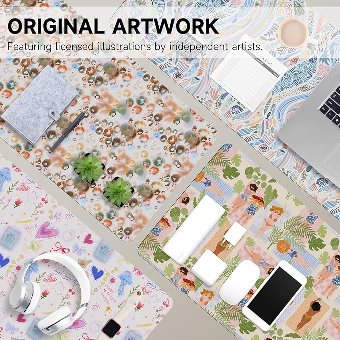 AUPET Leather Large Mouse Pad Desk Blotters – 35 x 17in Cute Desk Mat with PU Surface, Non-Slip Desk Pad Protector,Waterproof Desk Writing Pad for Office Home (Watercolor Leopard Style)