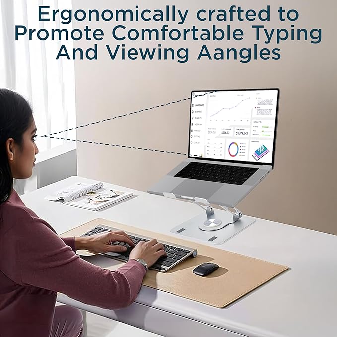 Uncaged Ergonomics Swivel Laptop Stand for Desk, Adjustable Computer iPad Stand for Desk w/ 360 Rotation, Portable Laptop Holder for Home Office Ergonomic Supplies (Silver)