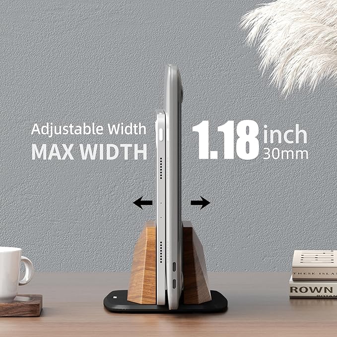 AFOOYO Vertical Laptop Stand - Walnut Adjustable Laptop Holder,Desktop Dock Compatible with All MacBook, Surface,Chromebook,Dell & More(Walnut)