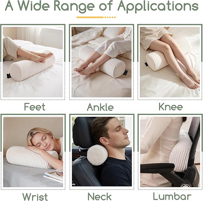 HIGOGOGO Lumbar Roll Lumbar Support Pillow for Office Chairs, Cars, and Gaming Chairs, Back Cushion with Washable Cover & Adjustable Strap to Relieve Back Pain and Improve Posture, 15"x6"x5", Beige