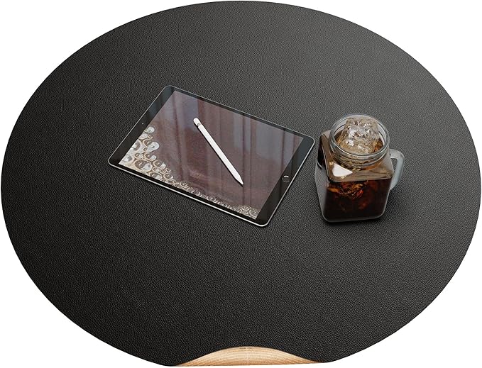 CENNBIE 18 Inches Round Placemats - Cork & Leather Table Mat - Suitable as Side Dining Coffee Table Cover Protector - Can Be Cut to Fit (6"-18", Black)
