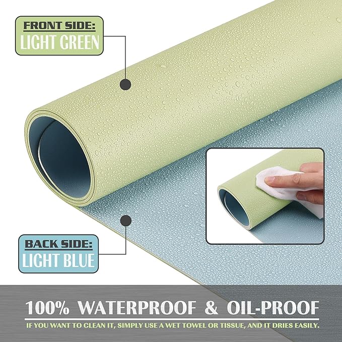 K KNODEL Large Office Leather Desk Mat, Mouse and Keyboard Pad, Computer and Laptop Mat, Desktop Protector and Cover, Writing Pad and Blotter (35.4"x17", Light Green)