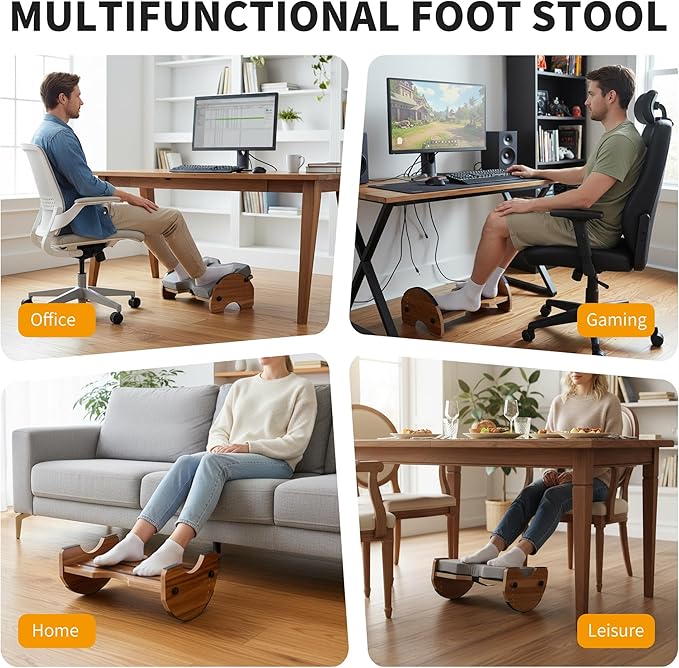 Foot Rest for Under Desk at Work, 3-in-1 Reversible Rocking Footrest Adjustable Foot Stool, Ergonomic Footrest for Under Desk, for Home, Office and Gaming, 5 Adjustable Heights, with Washable Cover