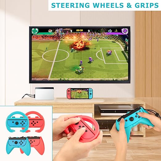 RTop 24 in 1 Switch Sports Accessories Kit for Nintendo Switch Sports, Switch Controllers Joy-Con Grips, Family Accessories Bundle Compatible with Nintendo Switch/Nintendo Switch OLED-With Carry Bag