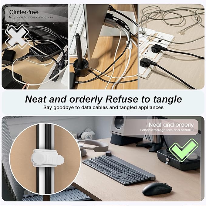 Silicone Cable Ties Cord Organizer for Cable Management, 24PCS 4.2" and 7.1" Reusable Cable Organizer Electronic Accessories for Home, Office, Kitchen, School, Travel (4 Colors)