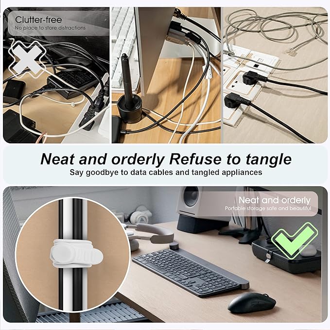 24Pcs Silicone Cable Straps Cord Organizer for Bundling Earphone, Phone Charger, Computer Cords, Reusable Cable Ties Wire Organizer in Home,Office,Kitchen,School (4 Colors)