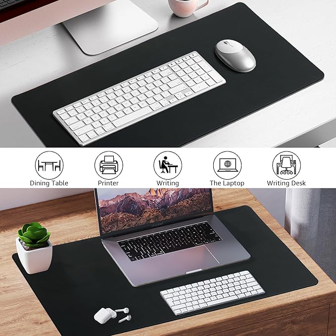 Waterproof Leather Desk Mat, Black, 31.5 x 15.7 Inches, Extra Large Size, Heat Resistant, Easy to Clean (Black)