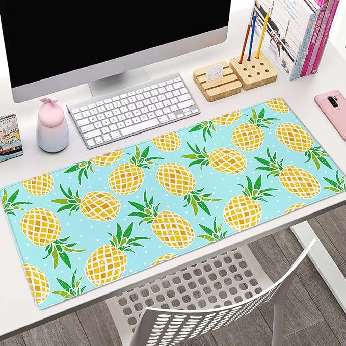 Pineapple Extended Big Mouse Pad Large,XL Gaming Mouse Pad Desk Pad,31.5x11.8inch Long Computer Keyboard Mouse Mat Mousepad with 3mm Non-Slip Base and Stitched Edge for Home Office Work