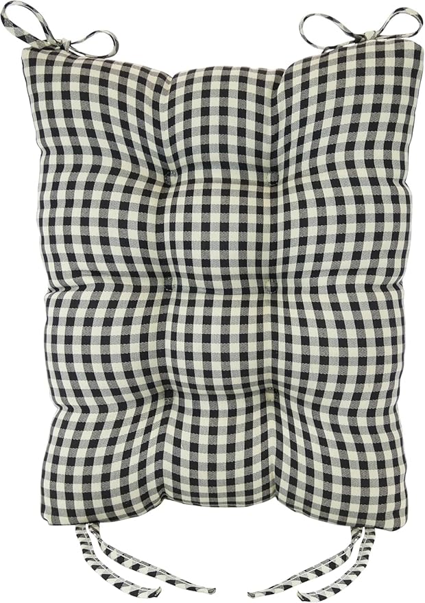 Klear Vu The Gripper Non-Slip Rocking Chair Cushion Set with Thick Padding, Includes Seat Pad & Back Pillow with Ties for Indoor Living Room Rocker, 17x17 Inches, 2 Piece Set, Gingham Black