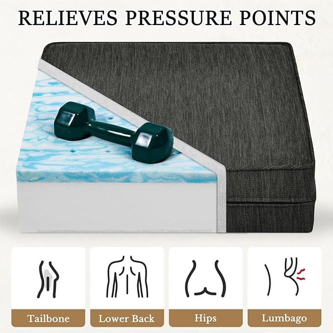 baibu Extra Large Dual-Layer Gel Memory Foam Recliner Cushions for Elderly, 20x20x5 Inch Thick Non-Slip Recliner Seat Cushion Suitable for Couch for Easy to Stand Up & Reduce Hip & Lumbar Pain, Black