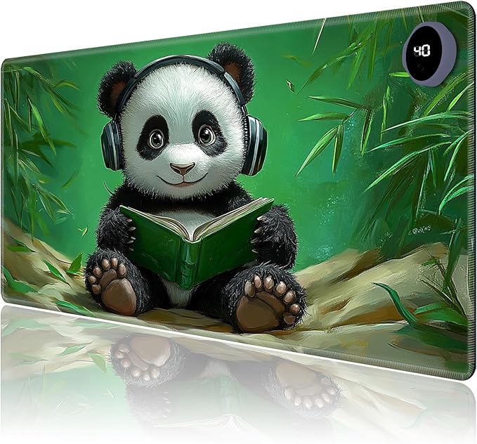 Heated Mouse Pad,Warm Desk Pad with 3 Levels Heating & 3 Hours Auto Shut-Off, PU Leather Heated Desk Pad Warmer Pad for Home Office - 31.5 x 13 inch,Panda Bamboo