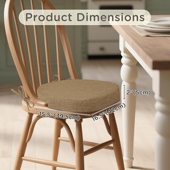 Windsor Chair Cushions for Dining Chairs 1 Pack Non Slip Kitchen Seat Cushion with Ties and Washable Covers Indoor Comfortable Seat Pad with Thick Foam 16.5" x 15.5" x 2" Brown