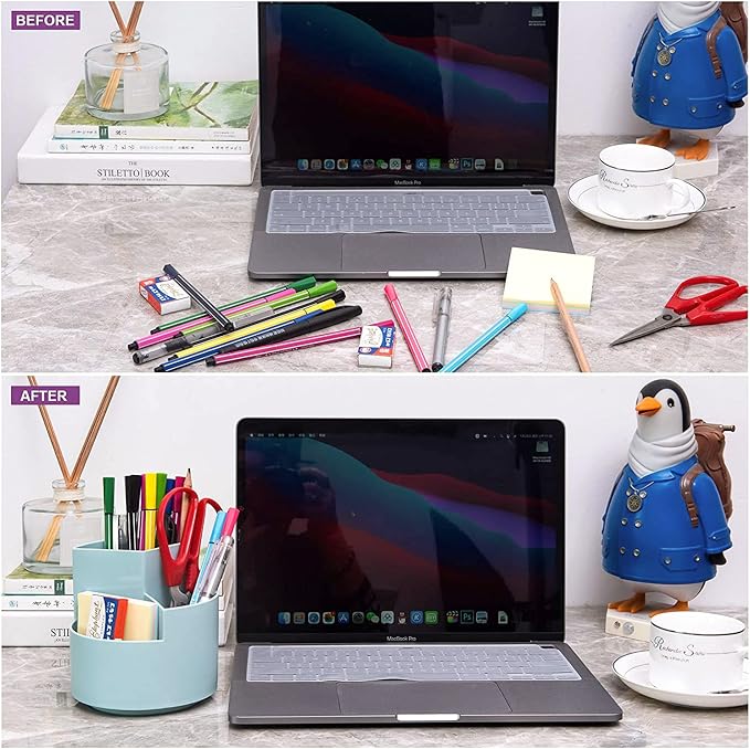 Siveit Desk Pencil Pen Holder, Desk Organizers 3 Slots 360-Degree Rotating Pen Holder for Desktop Storage Stationery Supplies Organizer, Home, Office, School, Kids, Blue