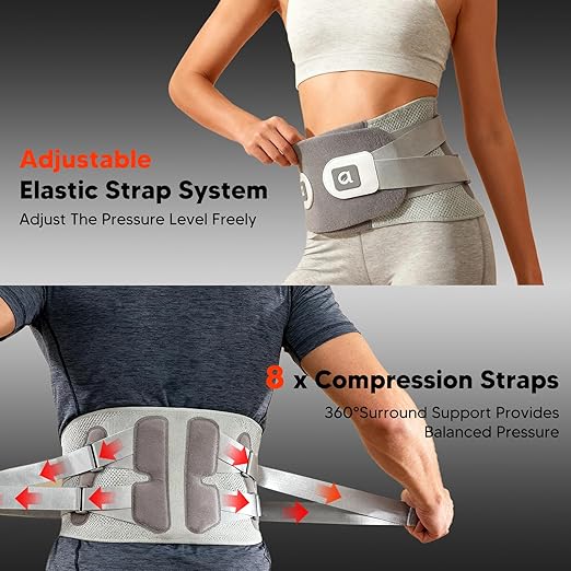 Arboleaf Heated Back Brace for Sciatica Relief - Adjustable Lumbar Support Belt with Detachable Heat Pad & Dual Support Bars (Soft/Hard) - Lower Back Pain Relief for Men & Women, Size M (Waist 24"-33")