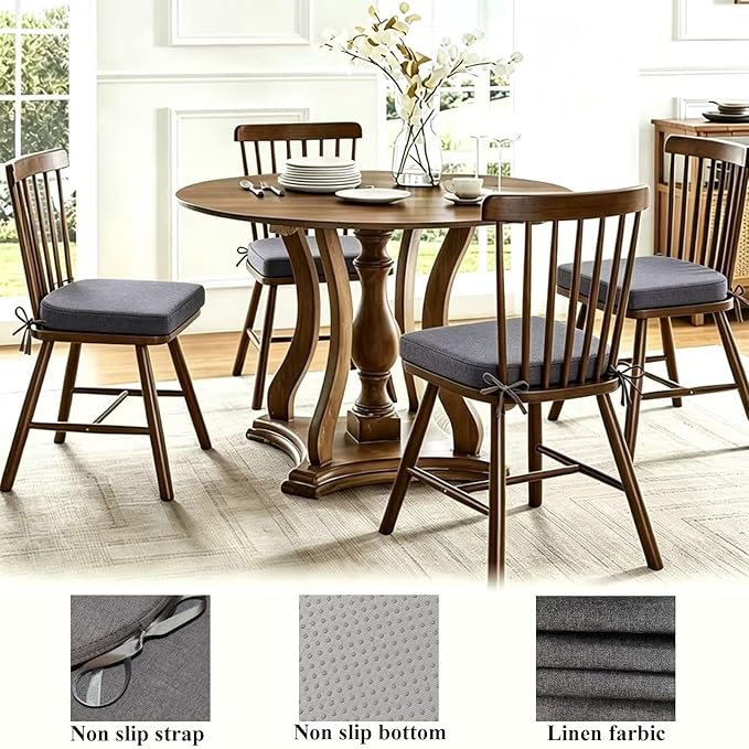 18x18 Inch Chair Pads for Dining Chairs Set of 2 with Ties Non Slip Washable Seat Cushion with Zipper Indoor Round Back Chair Cushions for Kitchen, Grey